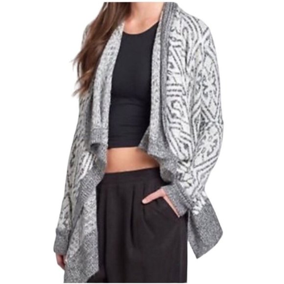 Abercrombie & Fitch Sweater XS S Open Front Draped Gray Cream Lattice - Picture 1 of 8